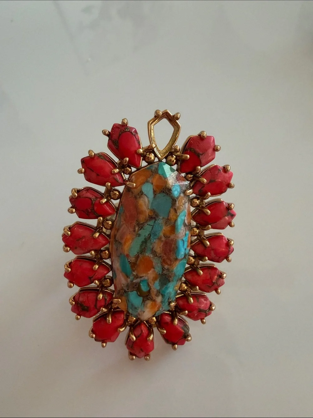 Kendra Scott Turquoise & Red Stone Halo Pendant